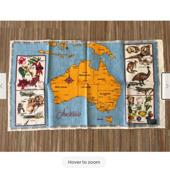 2 Vtg Australia Souvenir Kitchen Tea Towel Country Map +1991 Calendar Dish Cloth - Picture 2 of 9